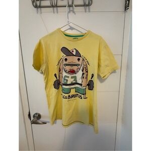 Pull&Bear Mens Yellow Graphic Print Brutus Monster Short Sleeve T-Shirt L